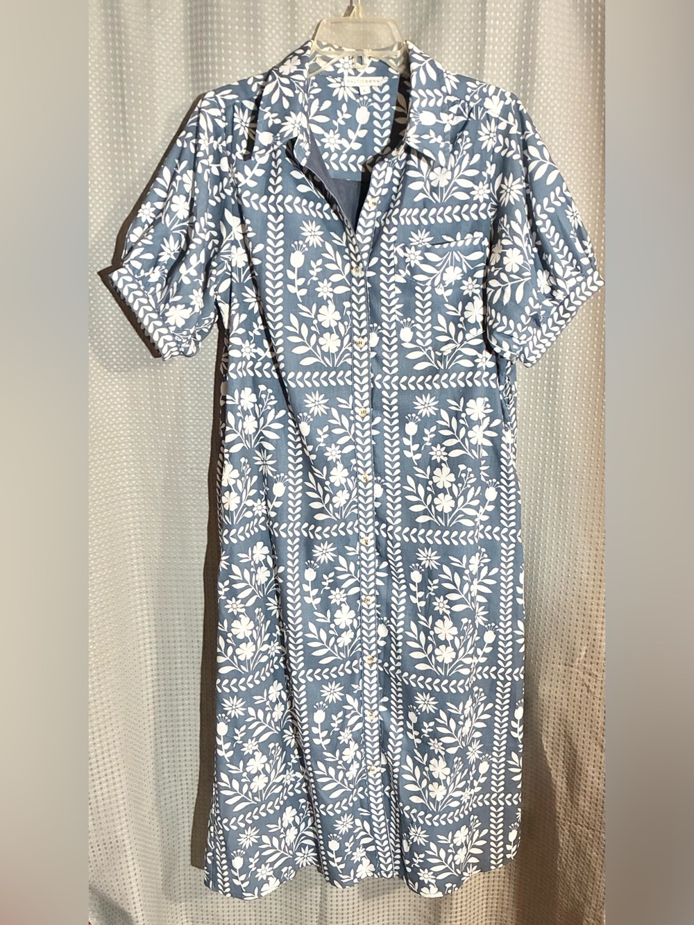 Baltic Born L Blue Floral Button-Front Midi Dress Maxi No Belt Boho Hippie chic